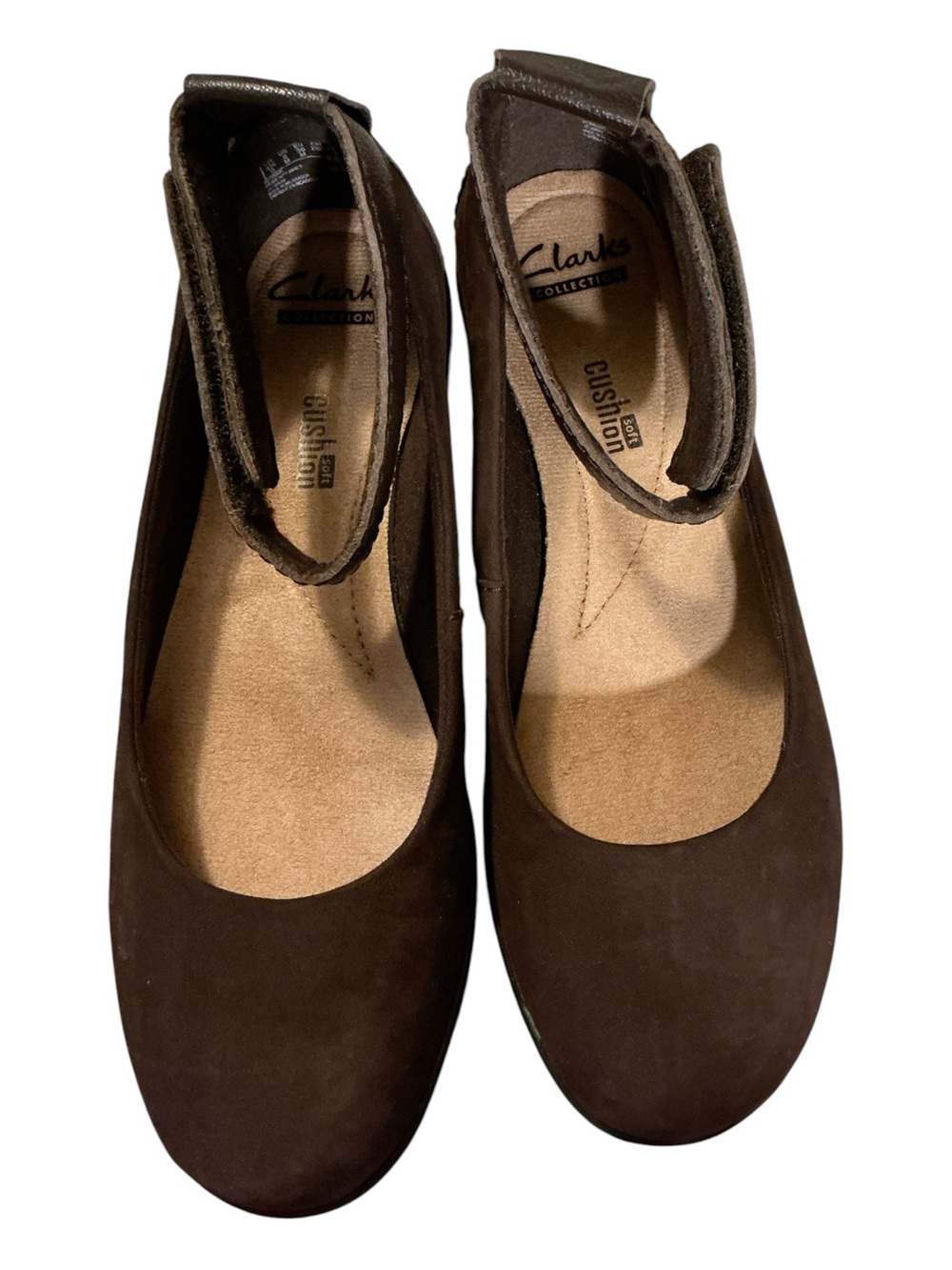 Clarks Dark Brown Suede Ankle-Strap Flats - Picture 5 of 7